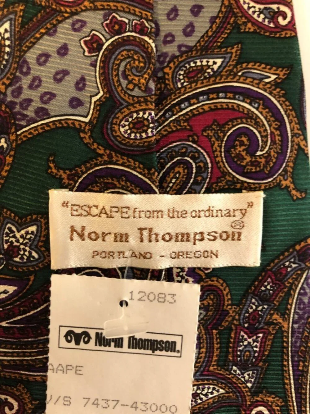 Norm Thompson Green Purple Paisley Silk Tie Robert Talbott Mens Necktie Office